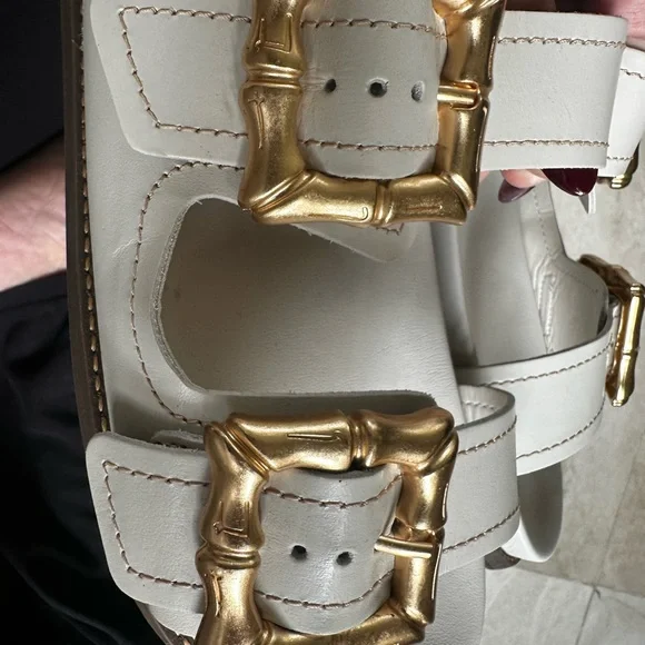 SCHUTZ White and Gold Double Strap Sandals - Picture 5 of 8